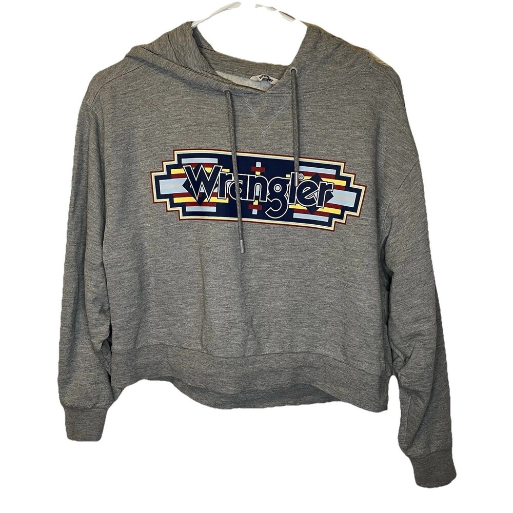Wrangler Ladies Hoodie Sweatshirt Cropped L/S Western Rodeo Gray Women’s XS
